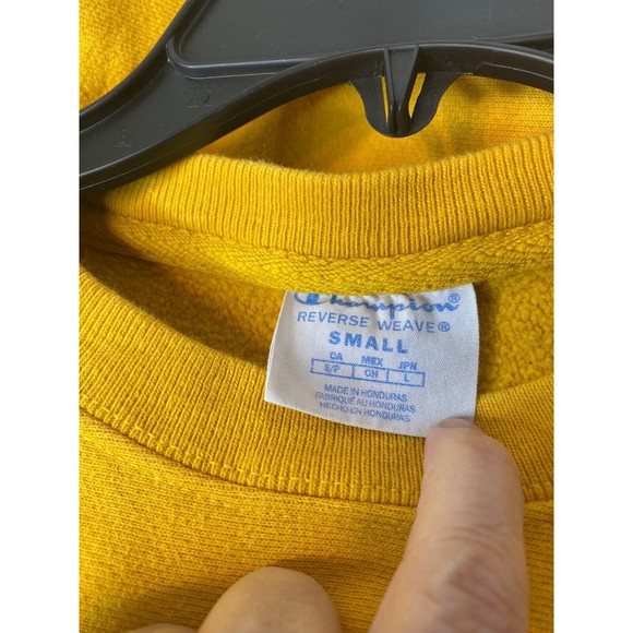 Champion Reverse Weave Sweatshirt Crew Mens S Yellow Gold Embroidered Blue Logo - Picture 5 of 16